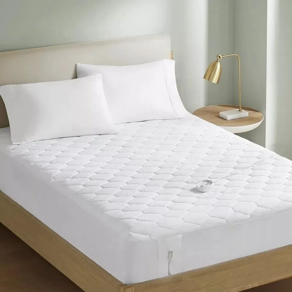 Serta Cotton Rich King Heated Mattress Pad Deep Fit, 5 Settings + 2 Controllers